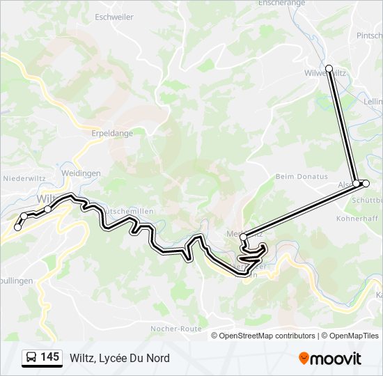 Plan de la ligne 145 de bus