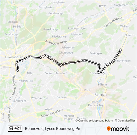 Plan de la ligne 421 de bus