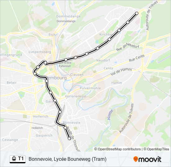 Plan de la ligne T1 de tram