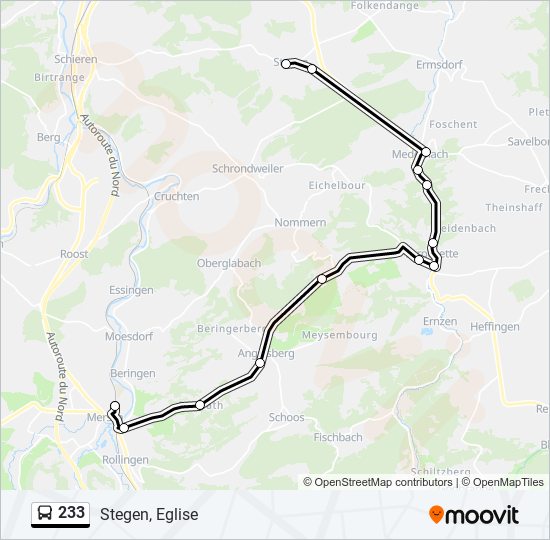 Plan de la ligne 233 de bus