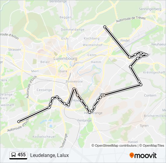 Plan de la ligne 455 de bus