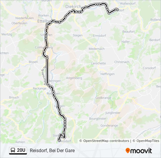 Plan de la ligne 20U de bus