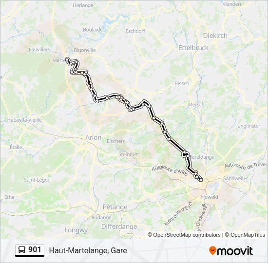 Plan de la ligne 901 de bus