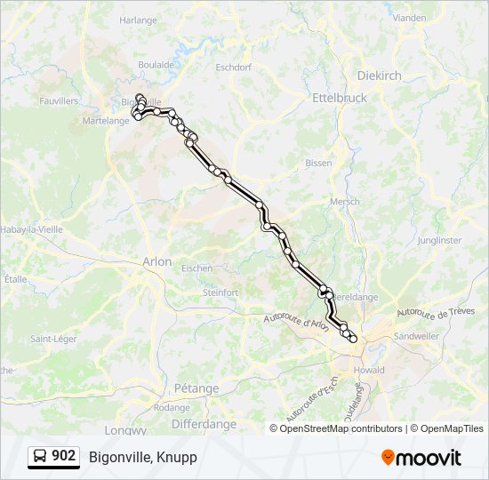 Plan de la ligne 902 de bus