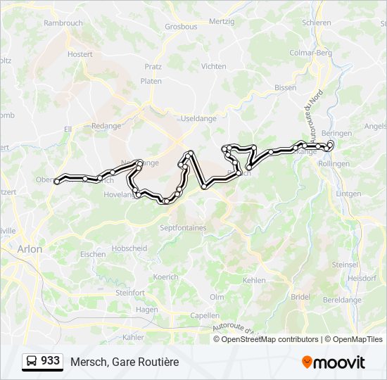 933 bus Line Map