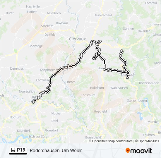 Plan de la ligne P19 de bus