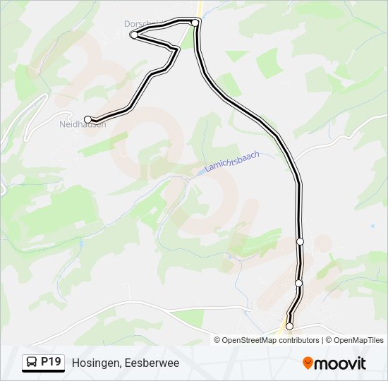 Plan de la ligne P19 de bus