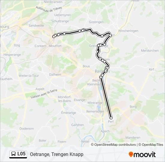 Plan de la ligne L05 de bus