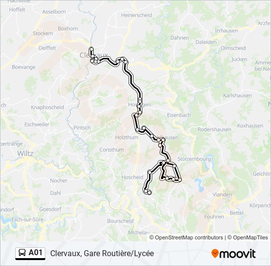 Plan de la ligne A01 de bus