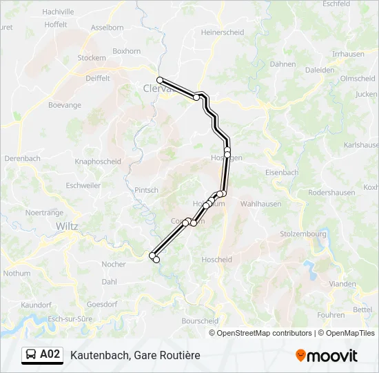Plan de la ligne A02 de bus