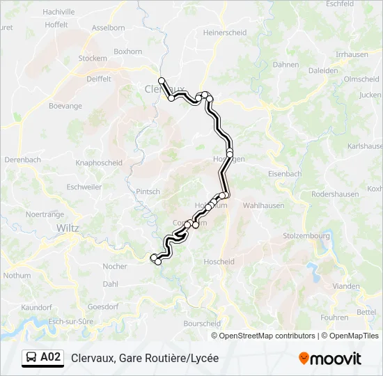 Plan de la ligne A02 de bus