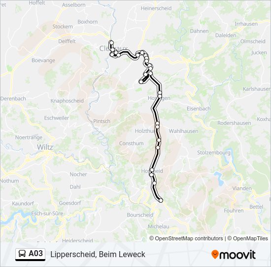 Plan de la ligne A03 de bus