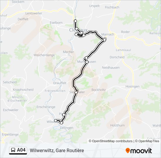 Plan de la ligne A04 de bus