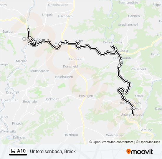 Plan de la ligne A10 de bus