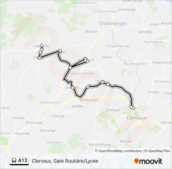 A13 Bus Line Map