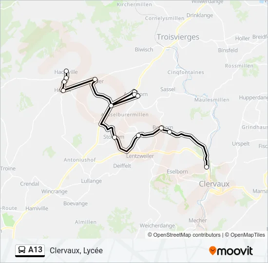 A13 Bus Line Map
