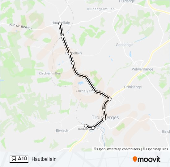 Plan de la ligne A18 de bus