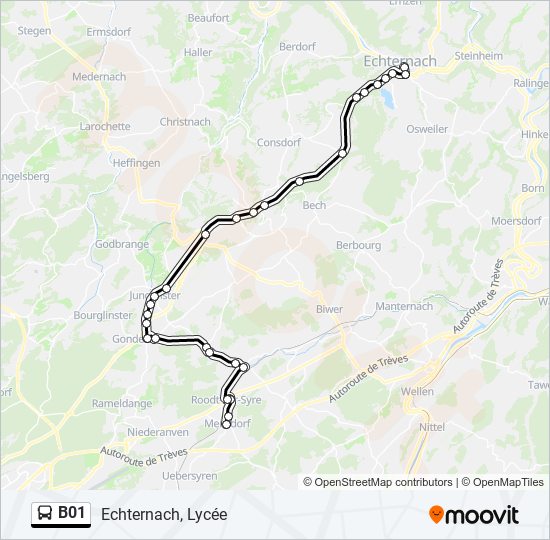 Plan de la ligne B01 de bus