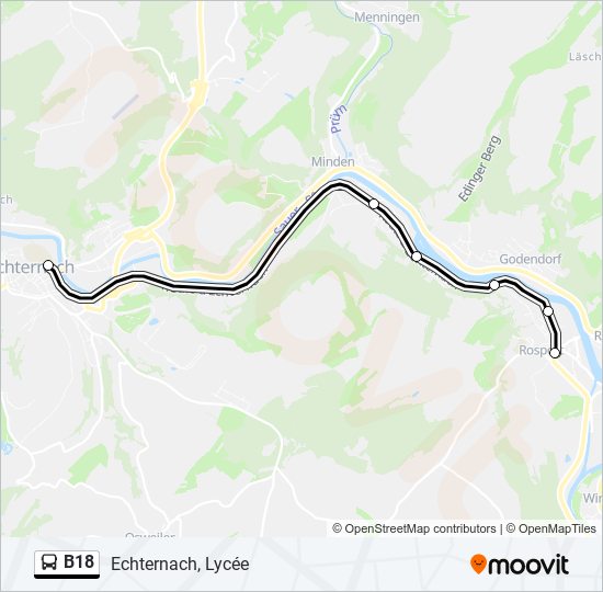 Plan de la ligne B18 de bus