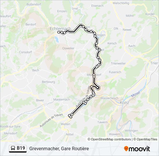 Plan de la ligne B19 de bus