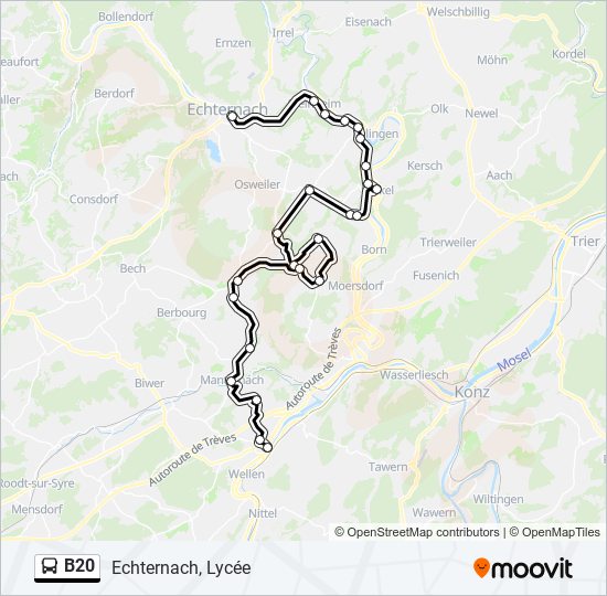 Plan de la ligne B20 de bus