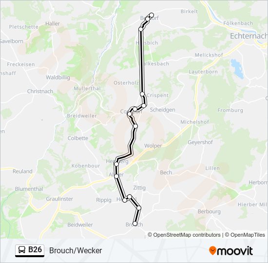 Plan de la ligne B26 de bus