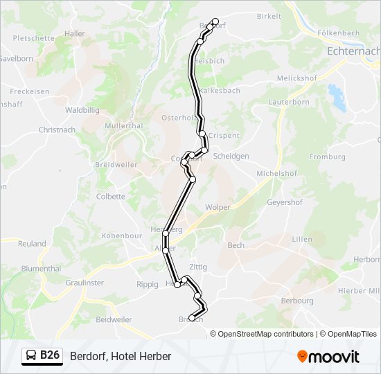 Plan de la ligne B26 de bus