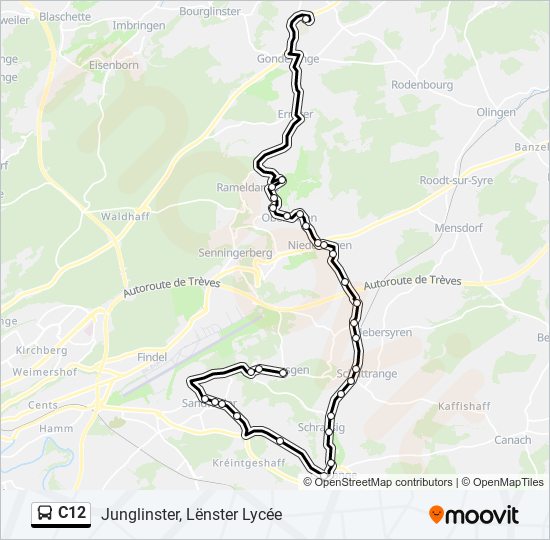 Plan de la ligne C12 de bus