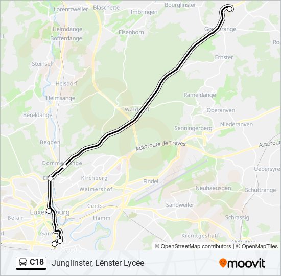 Plan de la ligne C18 de bus