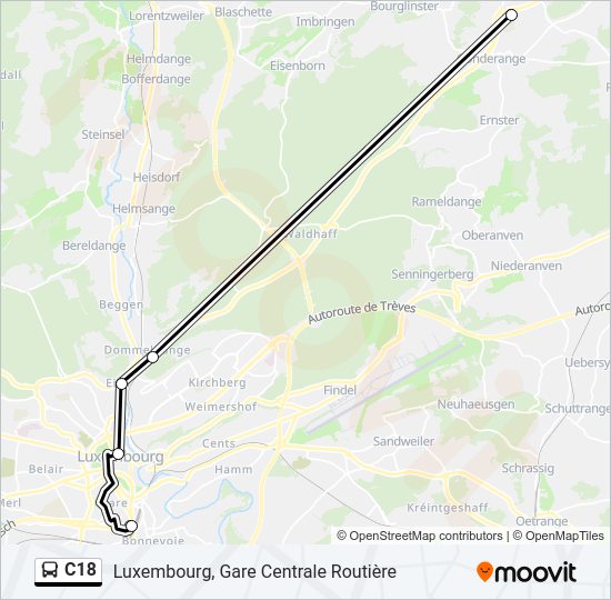 Plan de la ligne C18 de bus