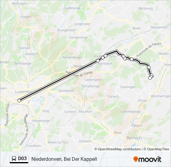 Plan de la ligne D03 de bus