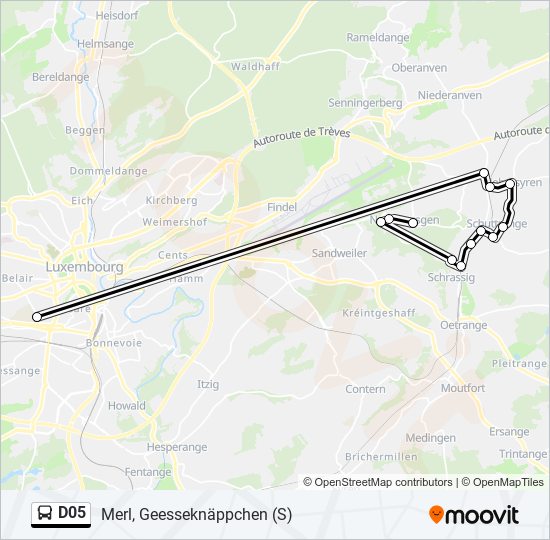 Plan de la ligne D05 de bus