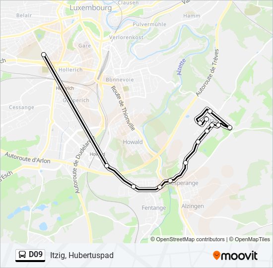 Plan de la ligne D09 de bus