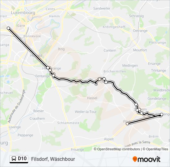 Plan de la ligne D10 de bus