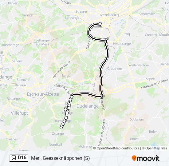 Plan de la ligne D16 de bus