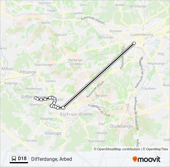 Plan de la ligne D18 de bus