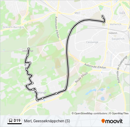 Plan de la ligne D19 de bus