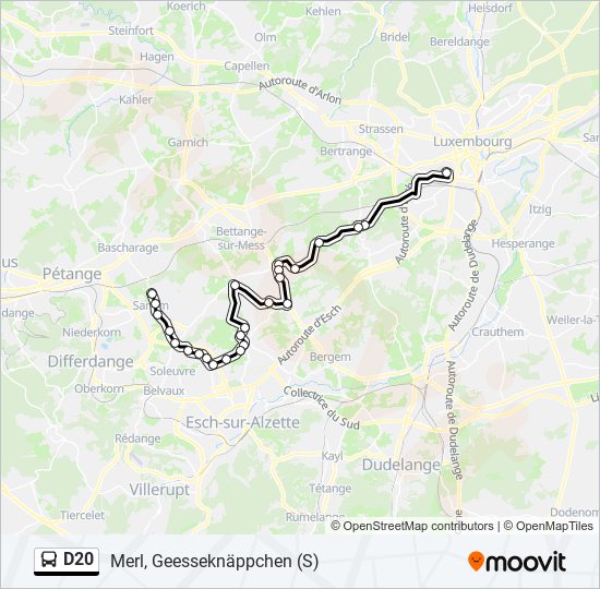 Plan de la ligne D20 de bus