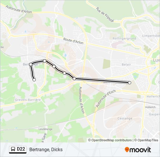 Plan de la ligne D22 de bus