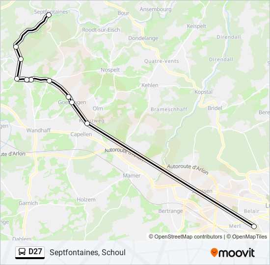 Plan de la ligne D27 de bus