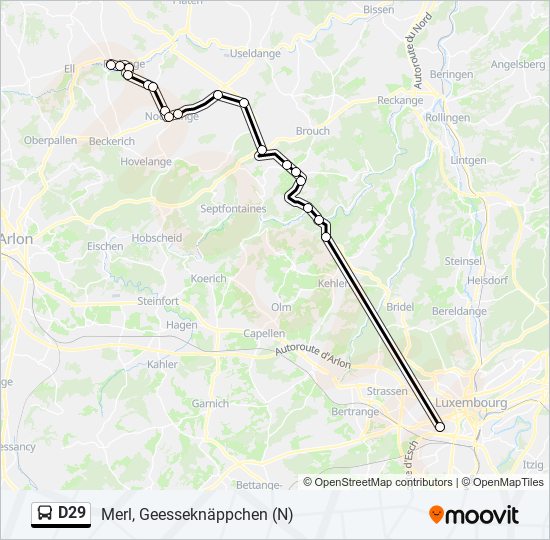 Plan de la ligne D29 de bus