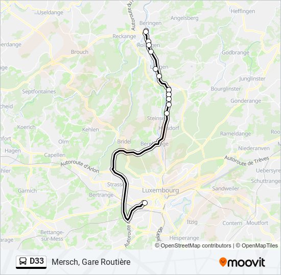 Plan de la ligne D33 de bus