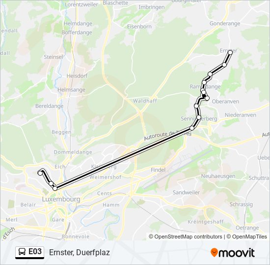 Plan de la ligne E03 de bus