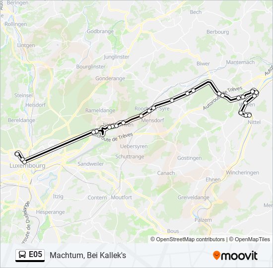 Plan de la ligne E05 de bus