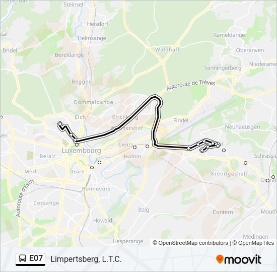 Plan de la ligne E07 de bus