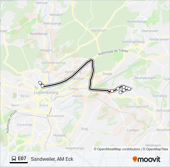 Plan de la ligne E07 de bus