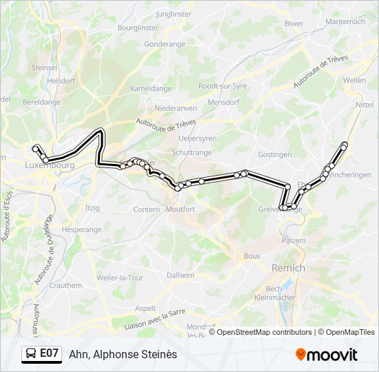 Plan de la ligne E07 de bus