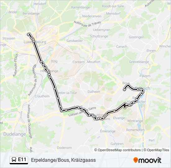 Plan de la ligne E11 de bus