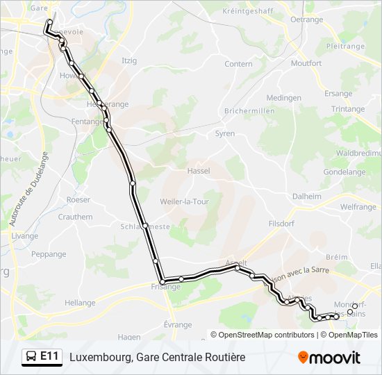 Plan de la ligne E11 de bus