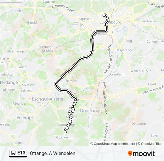 E13 Bus Line Map